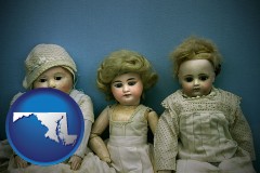 maryland map icon and antique dolls