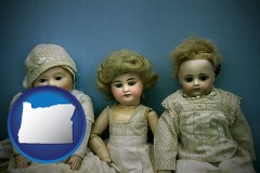 oregon map icon and antique dolls