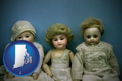 rhode-island map icon and antique dolls