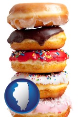 illinois map icon and assorted donuts