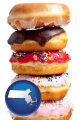 massachusetts map icon and assorted donuts
