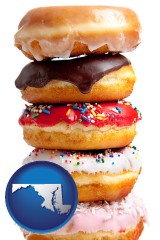 maryland map icon and assorted donuts