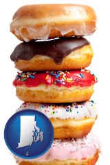 rhode-island map icon and assorted donuts