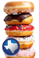 texas map icon and assorted donuts