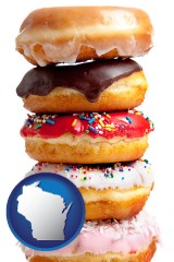 wisconsin map icon and assorted donuts