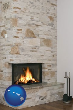 a limestone fireplace - with Hawaii icon