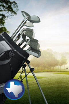 golf clubs on a golf course - with Texas icon