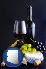 arizona map icon and gourmet food and wine