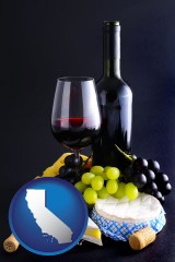 california map icon and gourmet food and wine