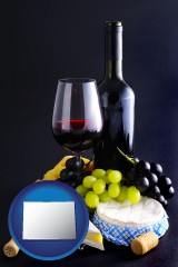 colorado map icon and gourmet food and wine