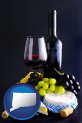 connecticut map icon and gourmet food and wine