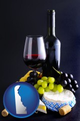delaware map icon and gourmet food and wine