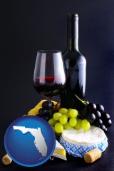 florida map icon and gourmet food and wine