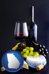 georgia map icon and gourmet food and wine