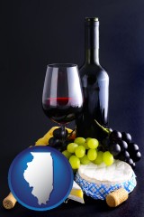 illinois map icon and gourmet food and wine
