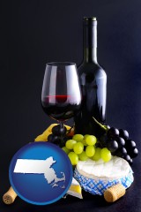 massachusetts map icon and gourmet food and wine