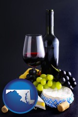 maryland map icon and gourmet food and wine