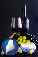 maine map icon and gourmet food and wine