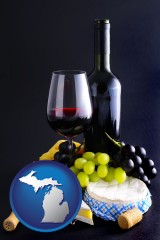 michigan map icon and gourmet food and wine