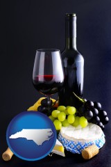 north-carolina map icon and gourmet food and wine