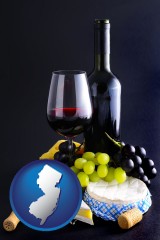 new-jersey map icon and gourmet food and wine