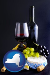 new-york map icon and gourmet food and wine