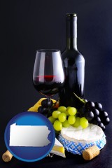 pennsylvania map icon and gourmet food and wine