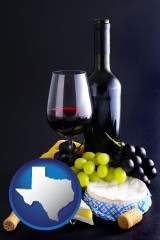 texas map icon and gourmet food and wine