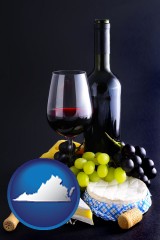 virginia map icon and gourmet food and wine