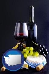 washington map icon and gourmet food and wine