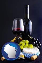 wisconsin map icon and gourmet food and wine