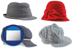 colorado map icon and fashionable caps and hats