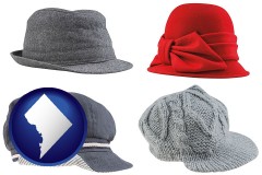 washington-dc map icon and fashionable caps and hats