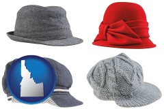 idaho map icon and fashionable caps and hats