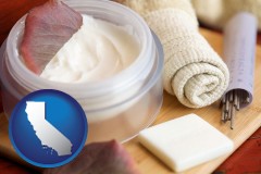 california map icon and health and beauty products