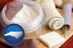 north-carolina map icon and health and beauty products