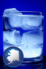 alaska map icon and a glass of ice water