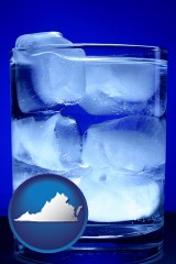 virginia map icon and a glass of ice water