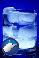 west-virginia map icon and a glass of ice water