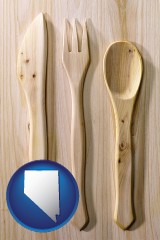 nevada map icon and a wooden knife, fork, and spoon