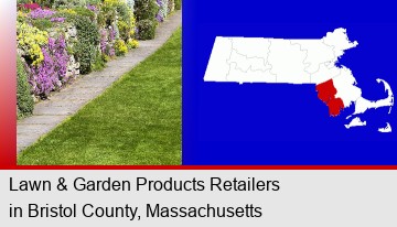 a lawn and a garden; Bristol County highlighted in red on a map