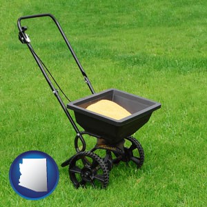 a lawn fertilizer spreader - with Arizona icon