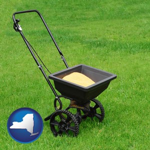 a lawn fertilizer spreader - with New York icon