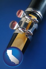 california map icon and a clarinet reed