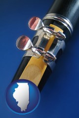 illinois map icon and a clarinet reed