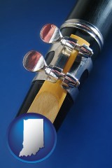 indiana map icon and a clarinet reed