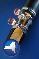 new-york map icon and a clarinet reed