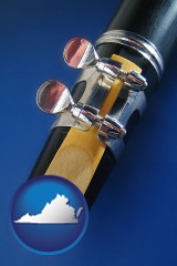 virginia map icon and a clarinet reed