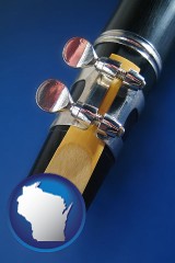 wisconsin map icon and a clarinet reed