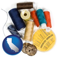 california map icon and a sewing kit